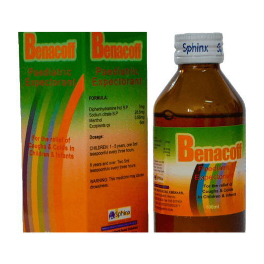Benacoff Paediatric Syrup 100 ml (Diphenhyrdamine HCl 7 mg, Sodium Citrate 28.5 mg, Menthol 0.55 mg)