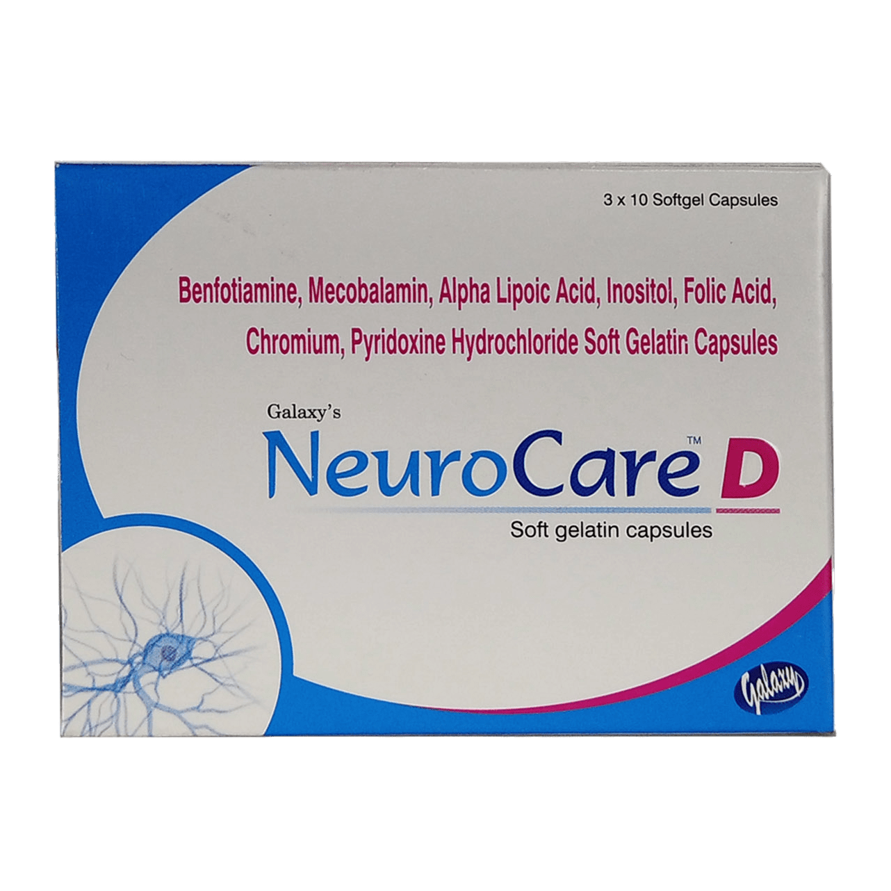 Neurocare D Capsules 30s (Benfotiamine, Mecobalamin, Alpha Lipoic Acid, Inositol, Folic Acid, Chromium polynicotinate, Pyridoxine Hydrochloride)